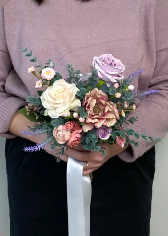 Mini Purple, Pink and Peach tone Natural Organic Style Silk Junior Bridesmaids Bouquet